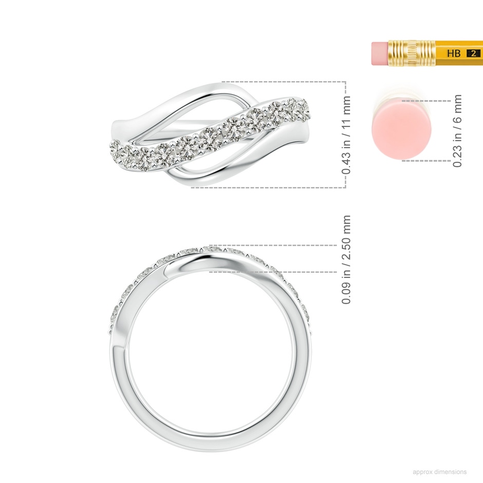 2.5mm KI3 Diamond Swirl Bypass Ring in White Gold ruler