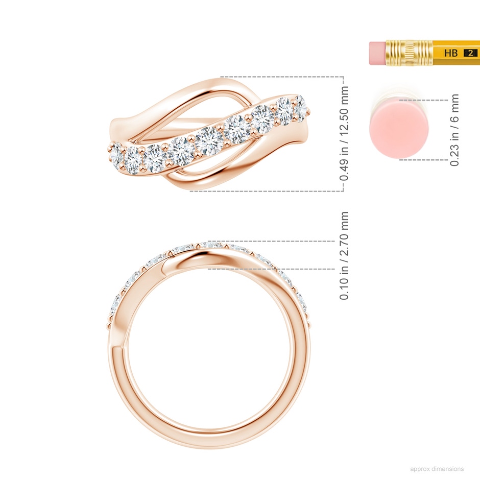 3mm GVS2 Diamond Swirl Bypass Ring in 18K Rose Gold ruler