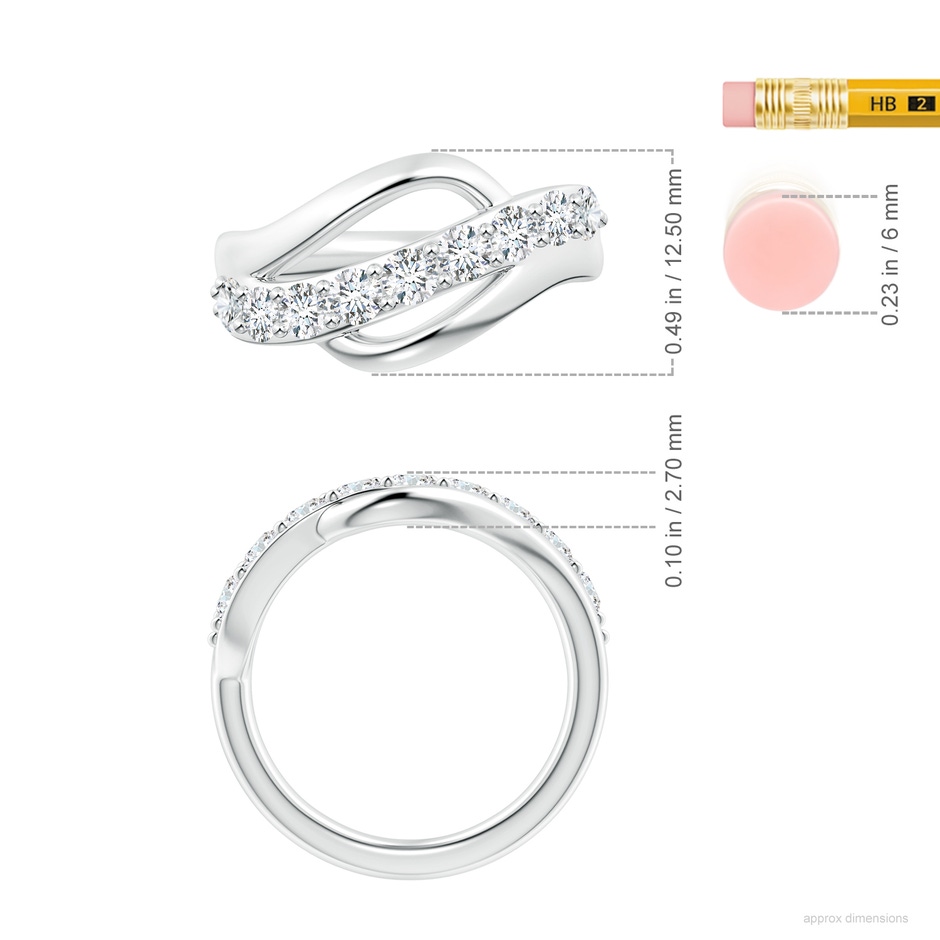3mm GVS2 Diamond Swirl Bypass Ring in P950 Platinum ruler