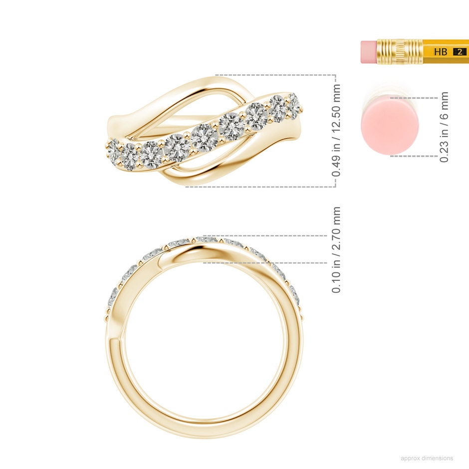 3mm KI3 Diamond Swirl Bypass Ring in Yellow Gold ruler