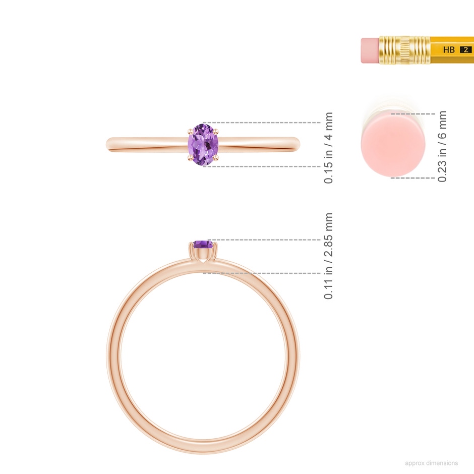 4x3mm A Classic Solitaire Oval Amethyst Promise Ring in 18K Rose Gold ruler