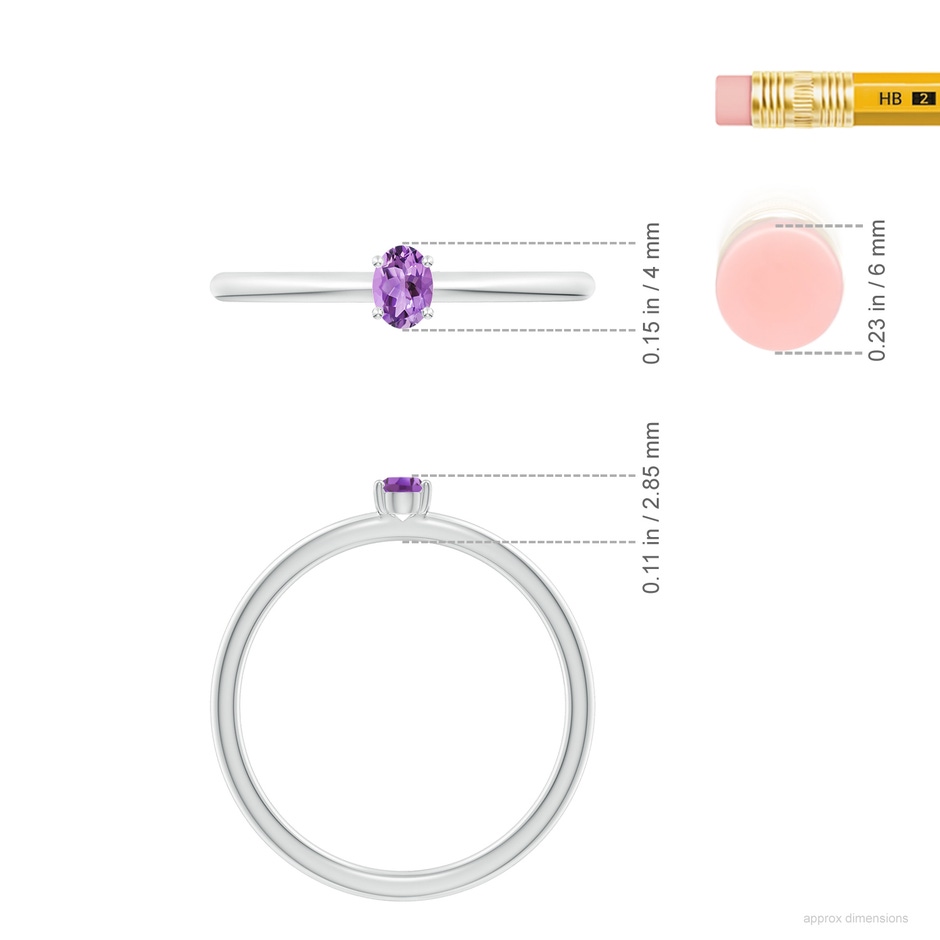 4x3mm A Classic Solitaire Oval Amethyst Promise Ring in S999 Silver ruler