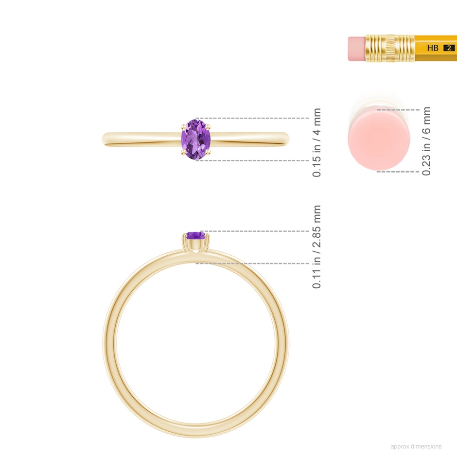 4x3mm AA Classic Solitaire Oval Amethyst Promise Ring in Yellow Gold ruler