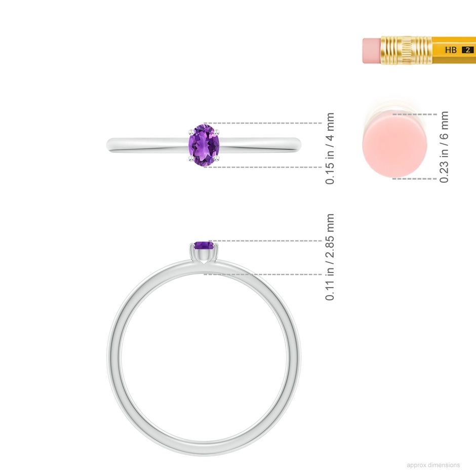 4x3mm AAA Classic Solitaire Oval Amethyst Promise Ring in S999 Silver ruler