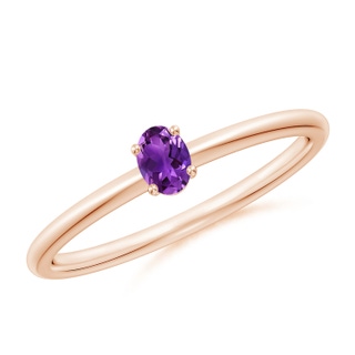 4x3mm AAAA Classic Solitaire Oval Amethyst Promise Ring in 18K Rose Gold