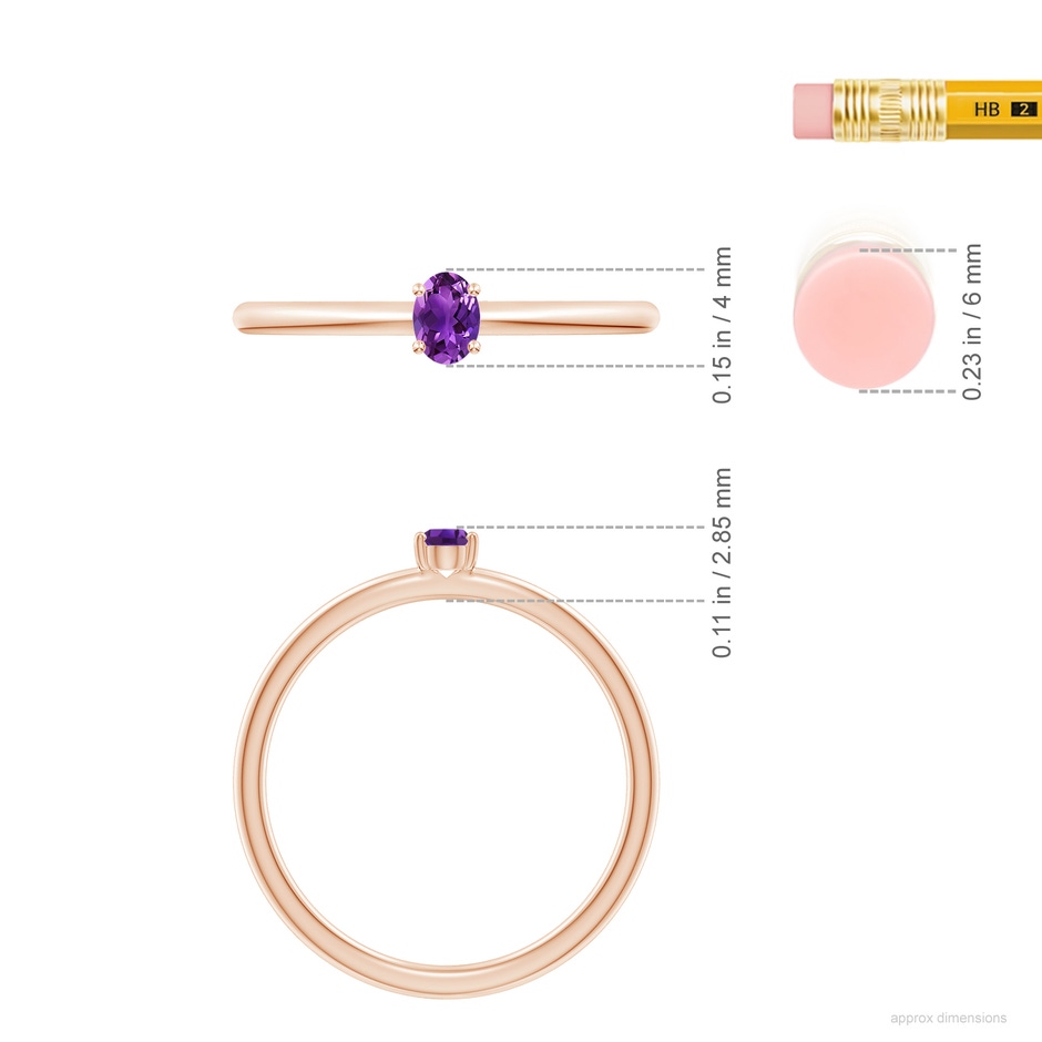 4x3mm AAAA Classic Solitaire Oval Amethyst Promise Ring in 18K Rose Gold ruler