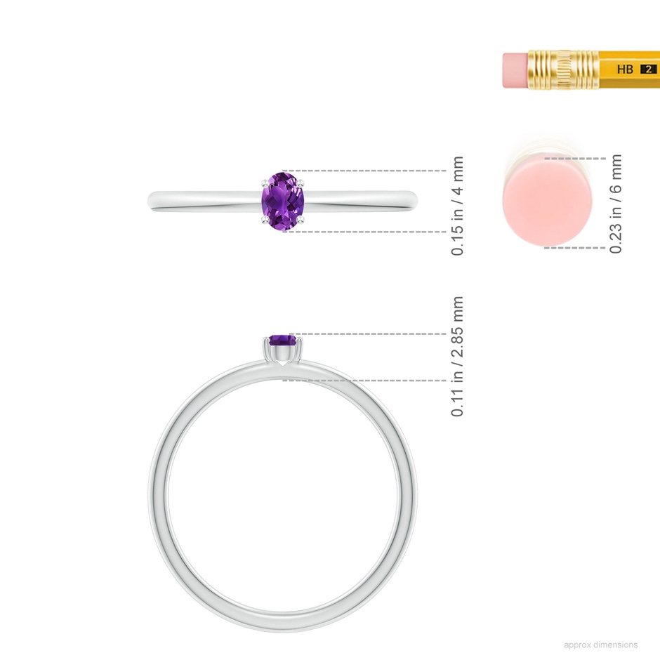4x3mm AAAA Classic Solitaire Oval Amethyst Promise Ring in S999 Silver ruler