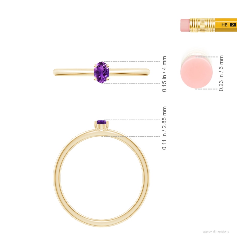 4x3mm AAAA Classic Solitaire Oval Amethyst Promise Ring in Yellow Gold ruler