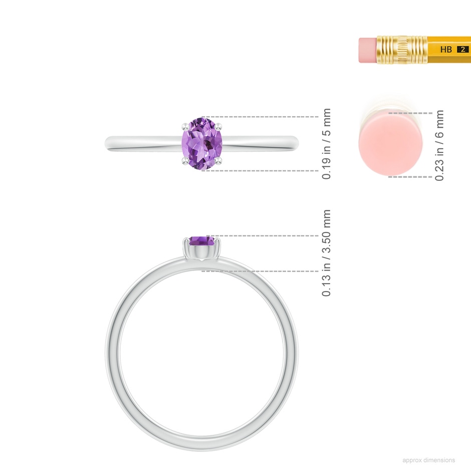 5x4mm A Classic Solitaire Oval Amethyst Promise Ring in S999 Silver ruler