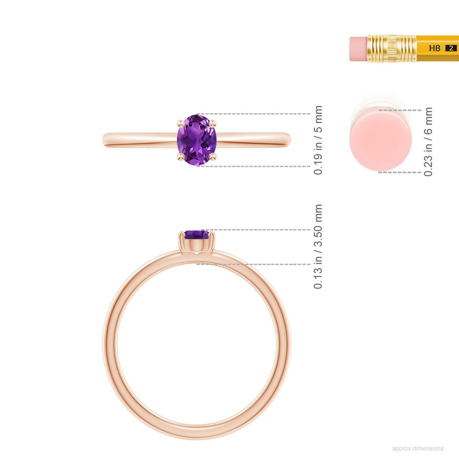 5x4mm AAAA Classic Solitaire Oval Amethyst Promise Ring in 18K Rose Gold ruler