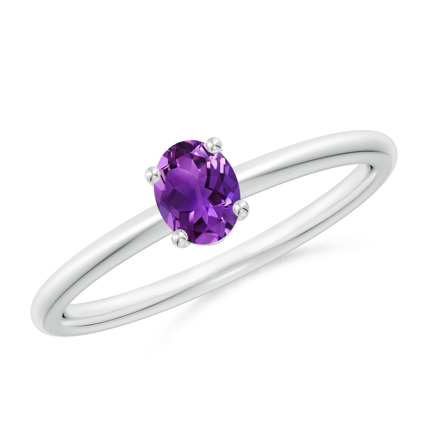 5x4mm AAAA Classic Solitaire Oval Amethyst Promise Ring in P950 Platinum