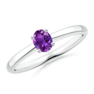 5x4mm AAAA Classic Solitaire Oval Amethyst Promise Ring in P950 Platinum