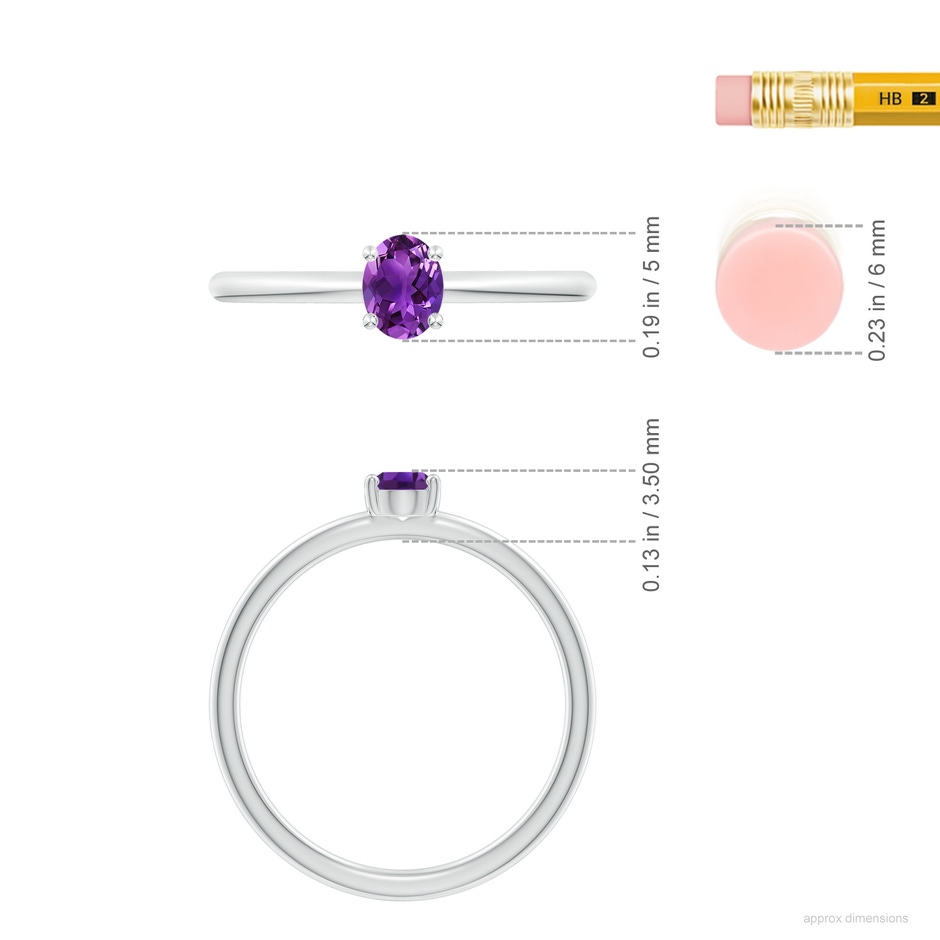 5x4mm AAAA Classic Solitaire Oval Amethyst Promise Ring in P950 Platinum ruler