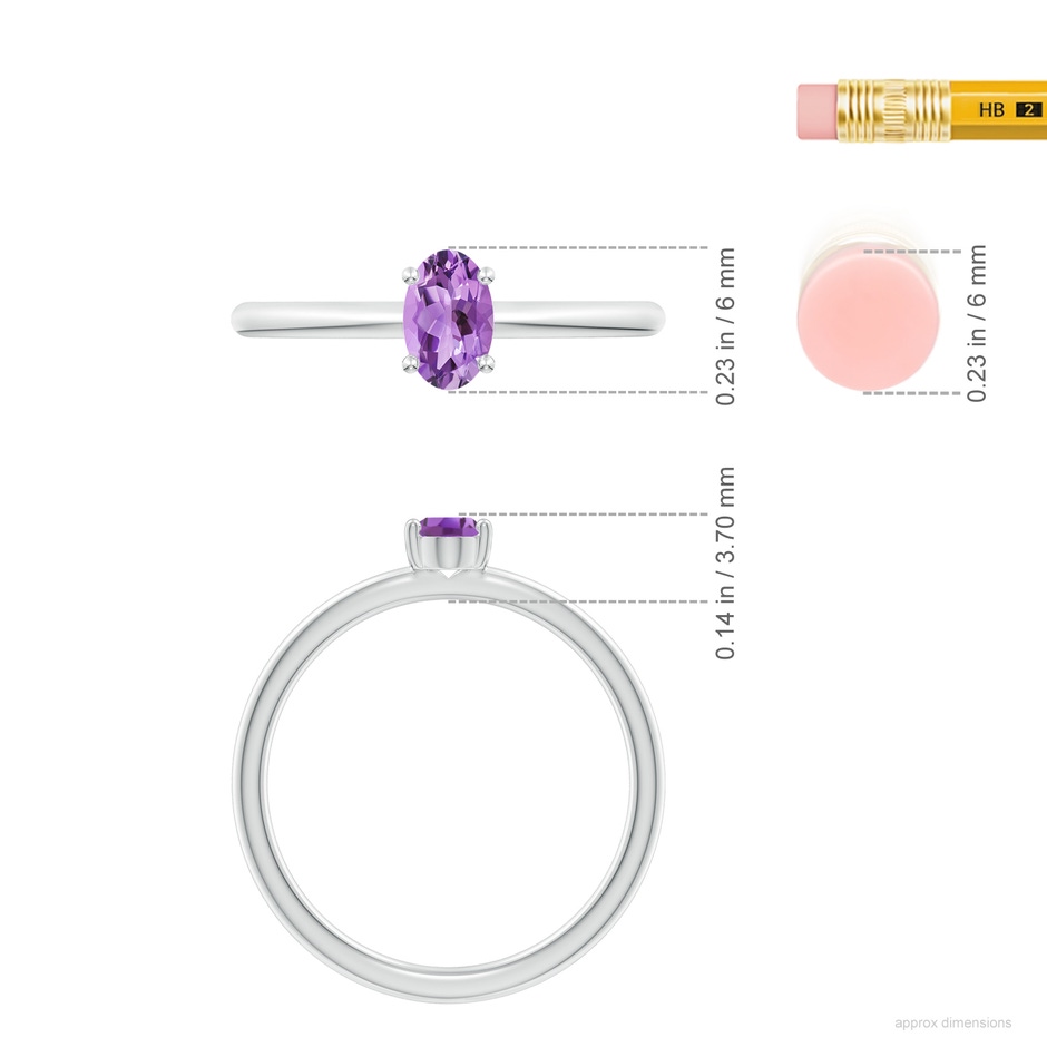 6x4mm A Classic Solitaire Oval Amethyst Promise Ring in White Gold ruler