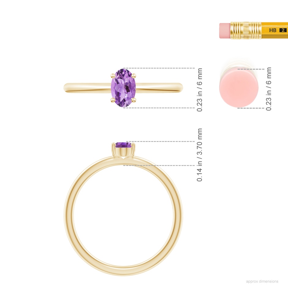 6x4mm A Classic Solitaire Oval Amethyst Promise Ring in Yellow Gold ruler