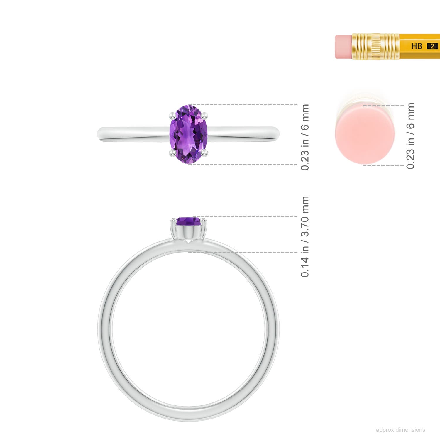 6x4mm AAA Classic Solitaire Oval Amethyst Promise Ring in White Gold - ruler