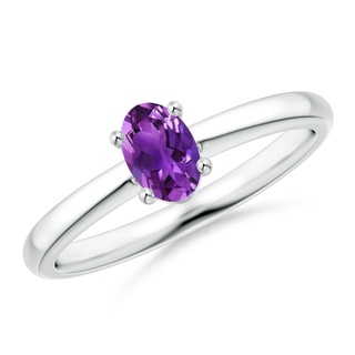 6x4mm AAAA Classic Solitaire Oval Amethyst Promise Ring in P950 Platinum