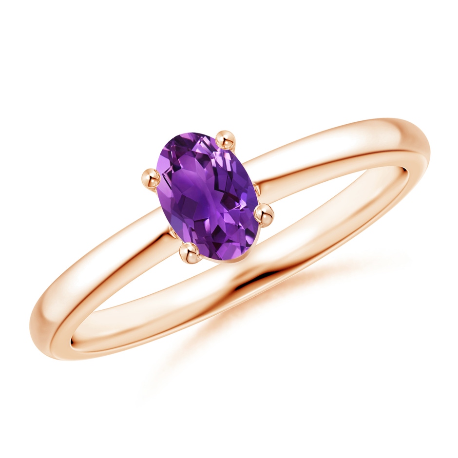 6x4mm AAAA Classic Solitaire Oval Amethyst Promise Ring in Rose Gold 