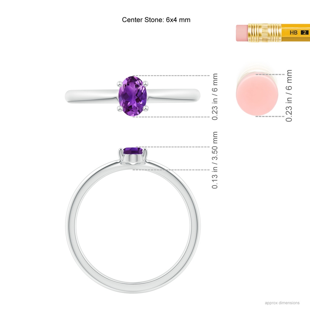 6x4mm AAAA Classic Solitaire Oval Amethyst Promise Ring in White Gold Ruler
