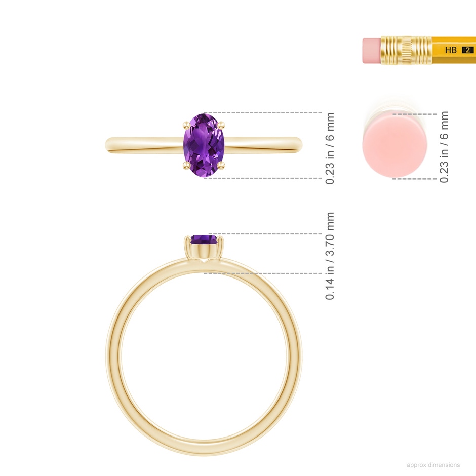 6x4mm AAAA Classic Solitaire Oval Amethyst Promise Ring in Yellow Gold ruler