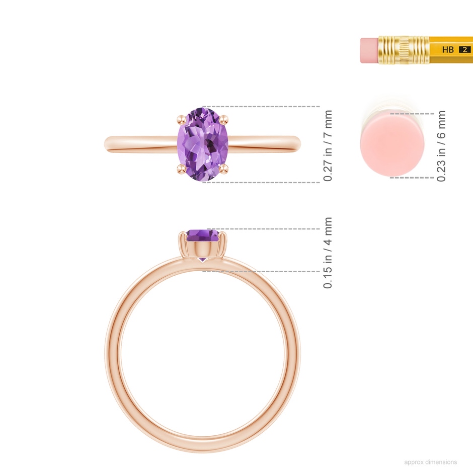 7x5mm A Classic Solitaire Oval Amethyst Promise Ring in Rose Gold ruler