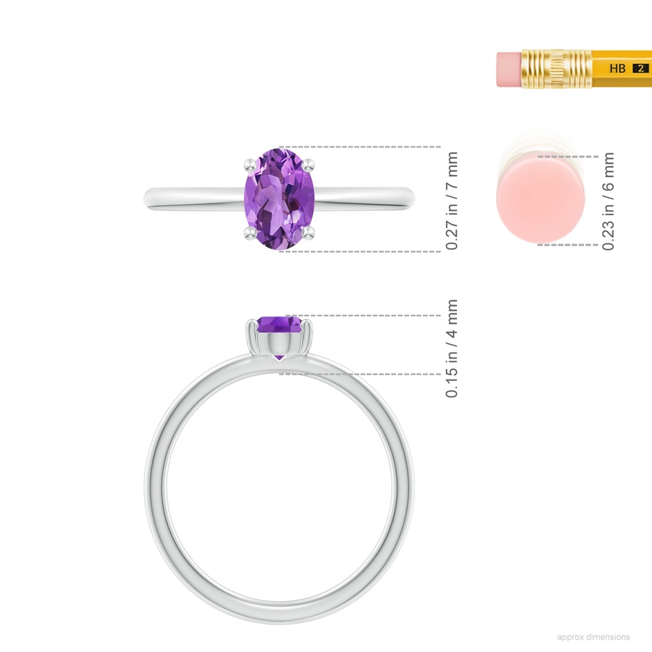 7x5mm AA Classic Solitaire Oval Amethyst Promise Ring in 18K White Gold ruler