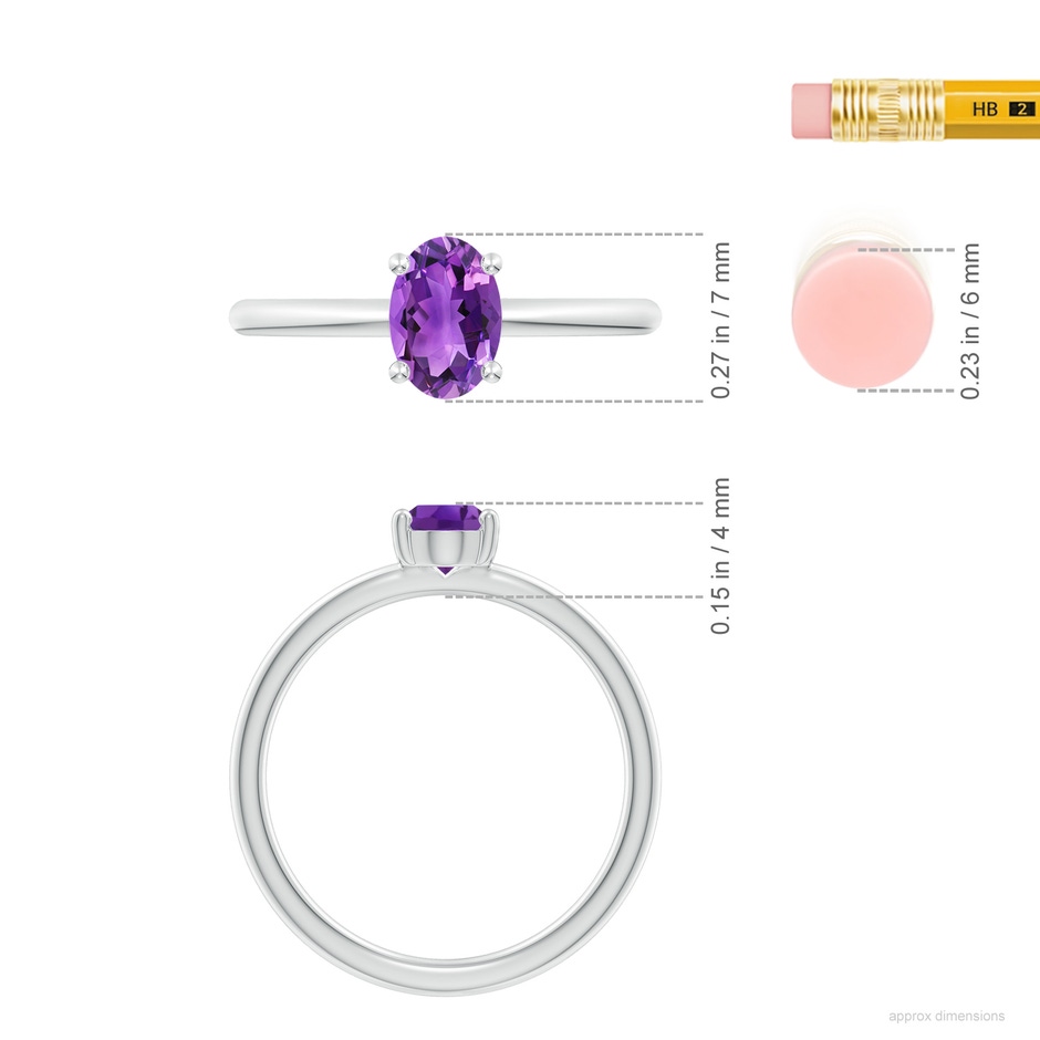 7x5mm AAA Classic Solitaire Oval Amethyst Promise Ring in White Gold ruler