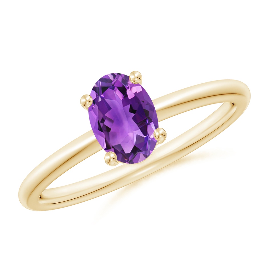 7x5mm AAA Classic Solitaire Oval Amethyst Promise Ring in Yellow Gold 