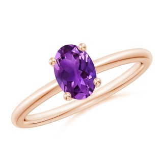 7x5mm AAAA Classic Solitaire Oval Amethyst Promise Ring in 18K Rose Gold