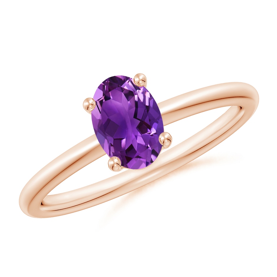 7x5mm AAAA Classic Solitaire Oval Amethyst Promise Ring in 18K Rose Gold 