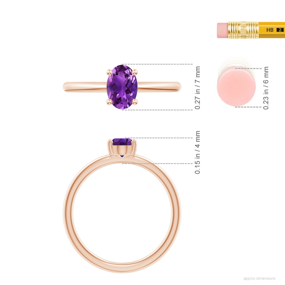7x5mm AAAA Classic Solitaire Oval Amethyst Promise Ring in 18K Rose Gold ruler