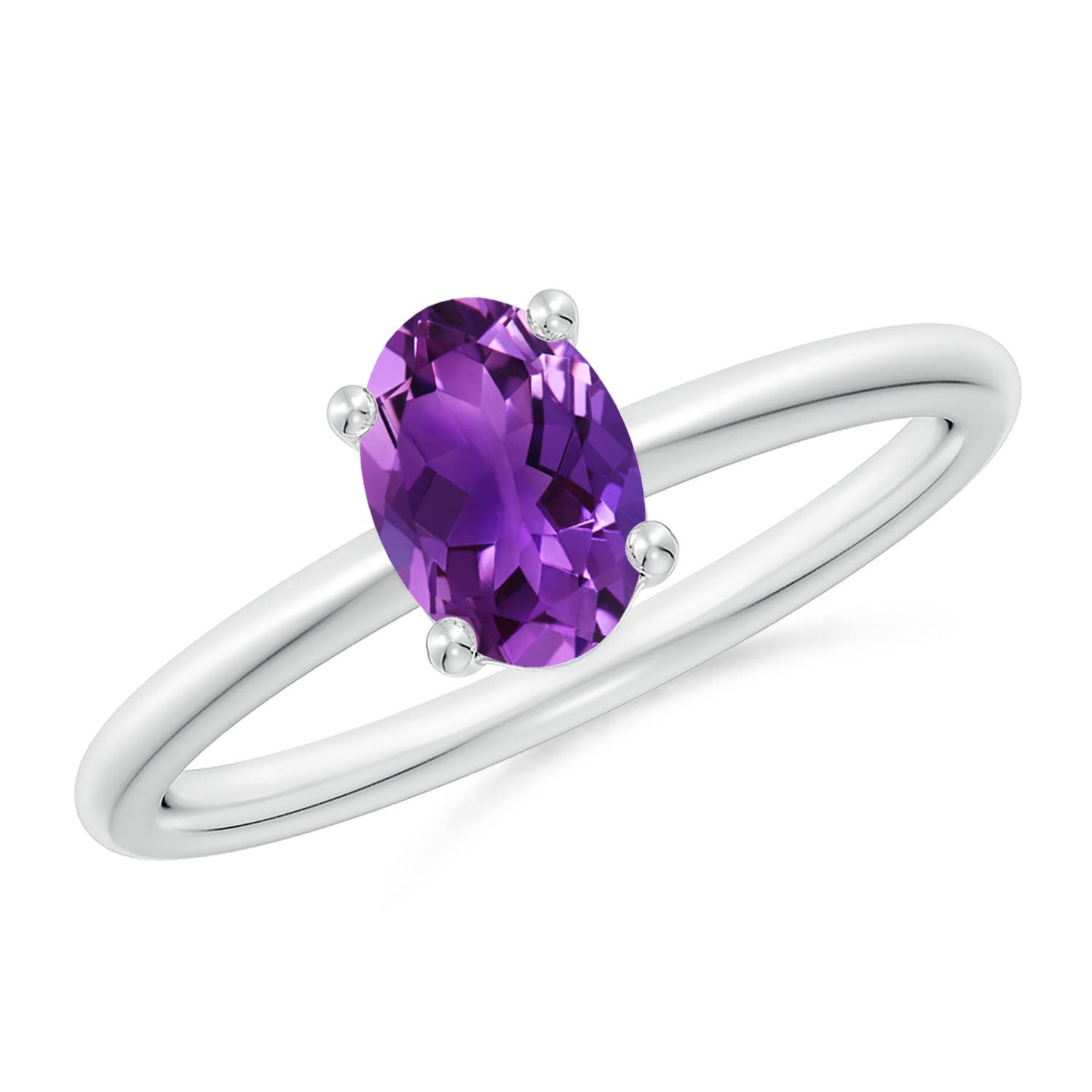 7x5mm AAAA Classic Solitaire Oval Amethyst Promise Ring in P950 Platinum