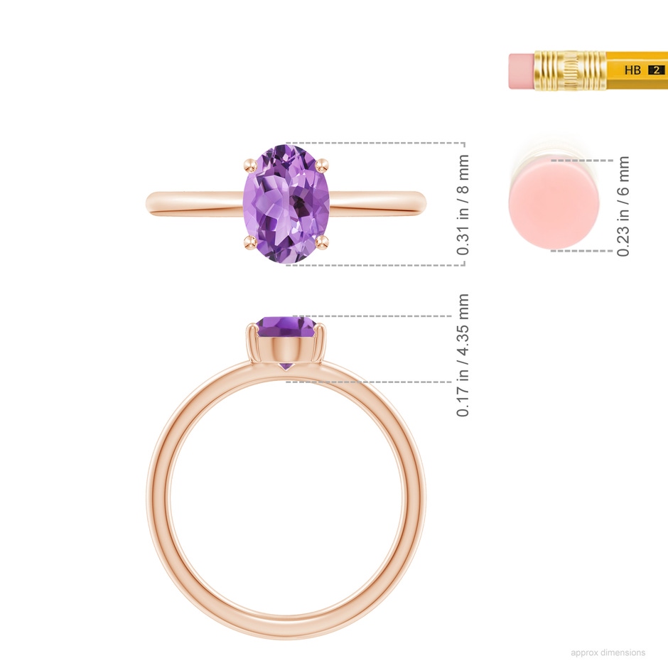 8x6mm A Classic Solitaire Oval Amethyst Promise Ring in 18K Rose Gold ruler