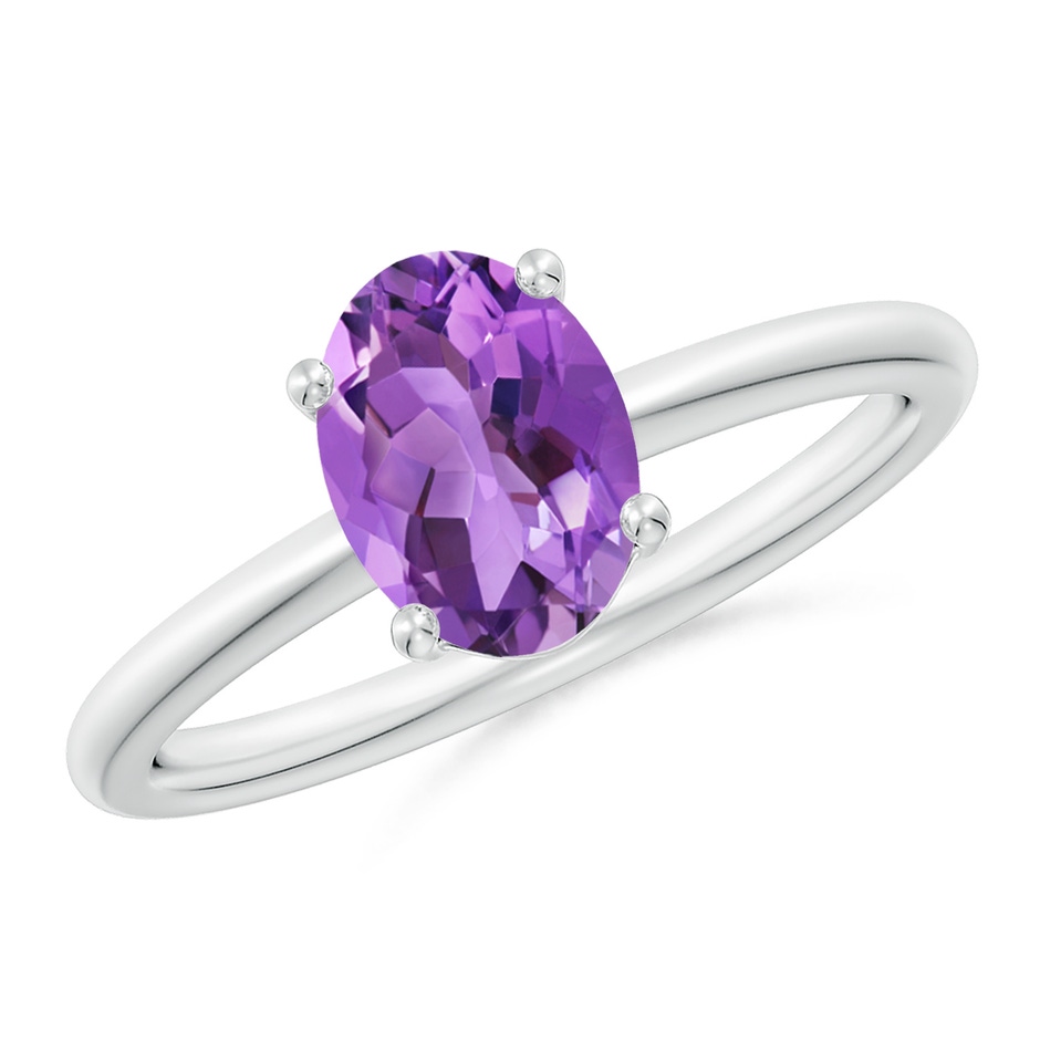8x6mm AA Classic Solitaire Oval Amethyst Promise Ring in 18K White Gold 