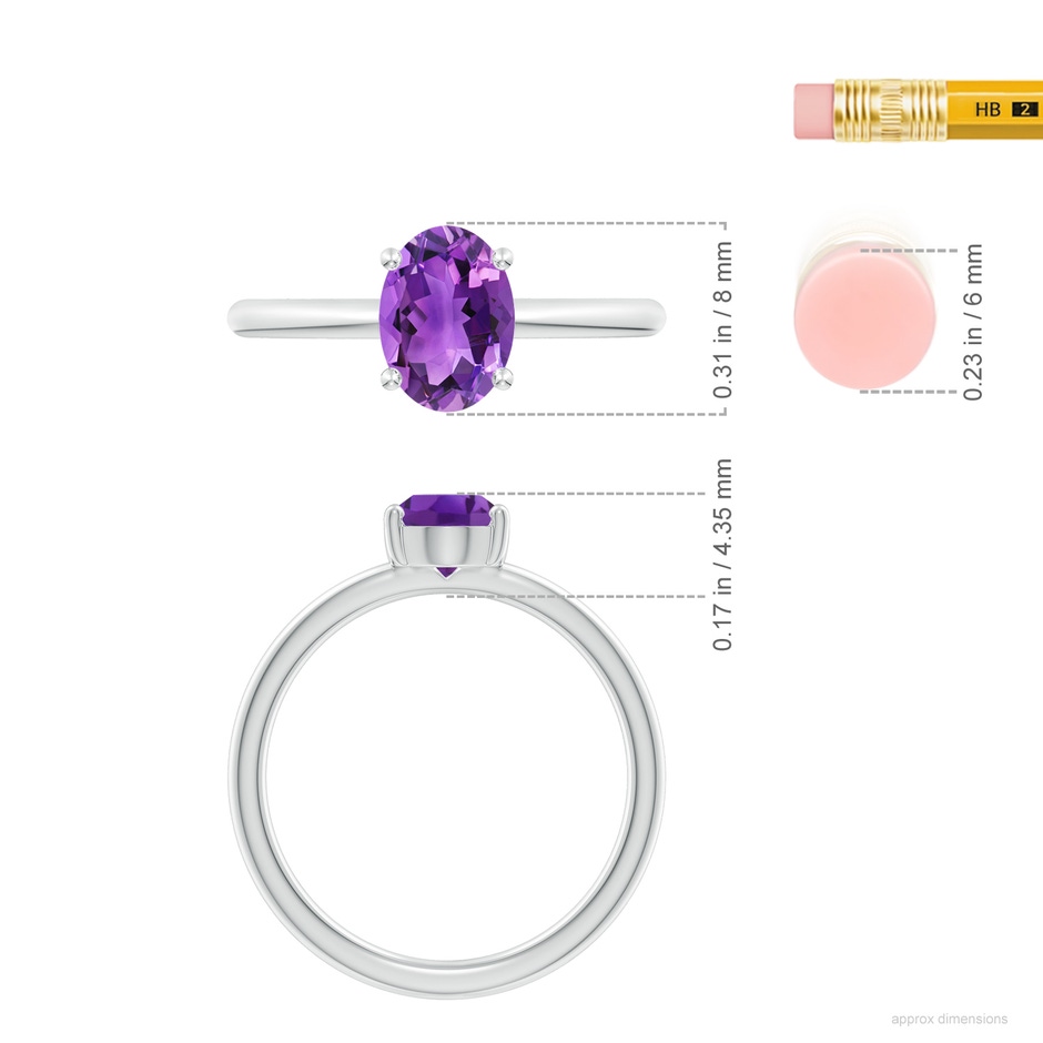 8x6mm AAA Classic Solitaire Oval Amethyst Promise Ring in S999 Silver ruler