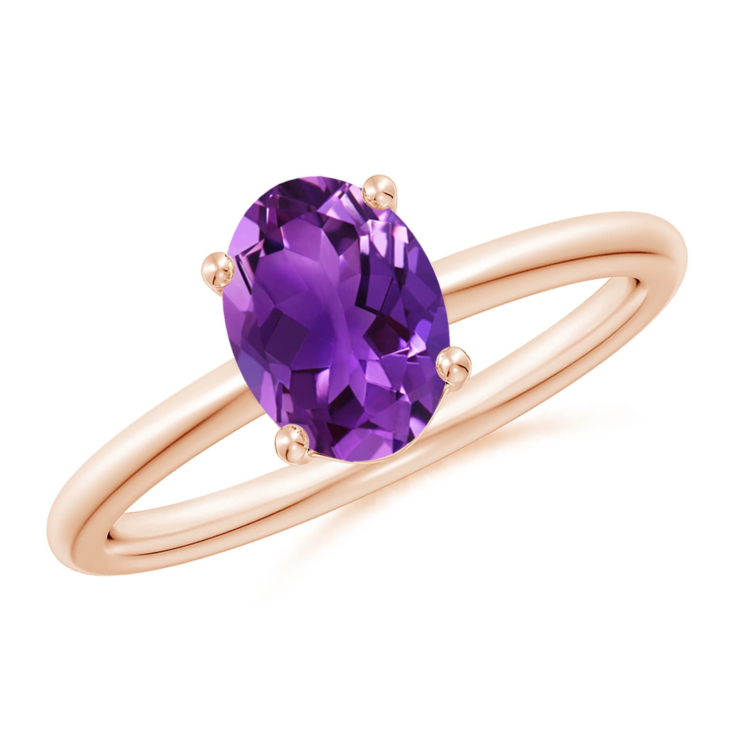 8x6mm AAAA Classic Solitaire Oval Amethyst Promise Ring in 18K Rose Gold