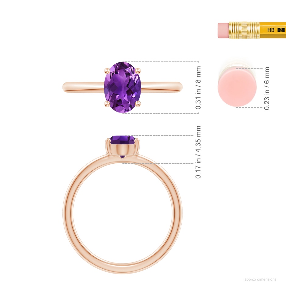8x6mm AAAA Classic Solitaire Oval Amethyst Promise Ring in 18K Rose Gold ruler