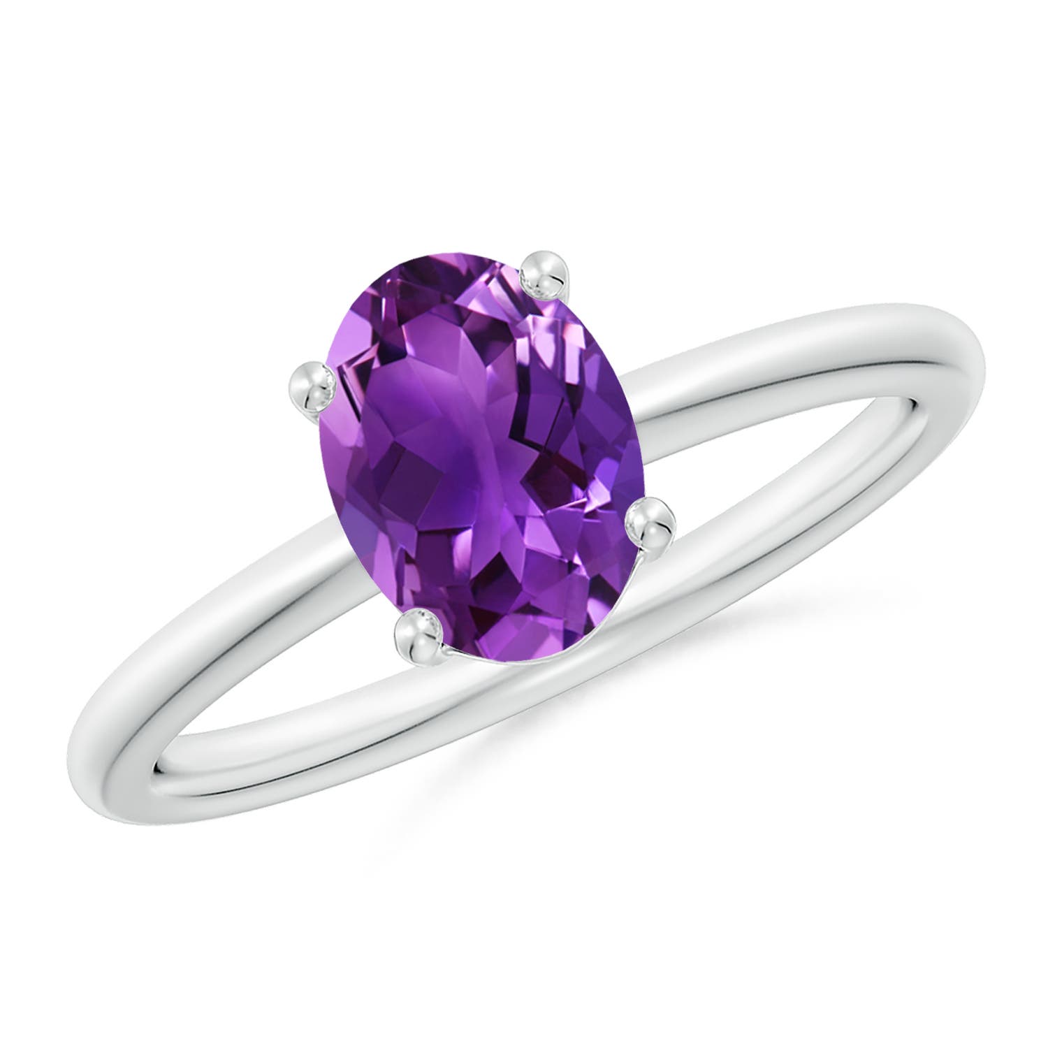 8x6mm AAAA Classic Solitaire Oval Amethyst Promise Ring in 18K White Gold