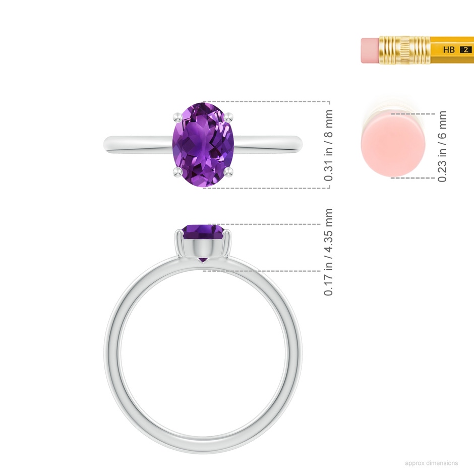 8x6mm AAAA Classic Solitaire Oval Amethyst Promise Ring in P950 Platinum ruler