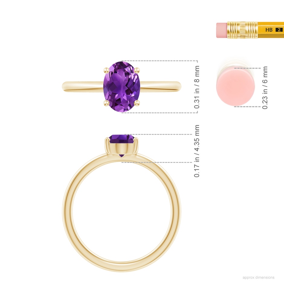 8x6mm AAAA Classic Solitaire Oval Amethyst Promise Ring in Yellow Gold ruler