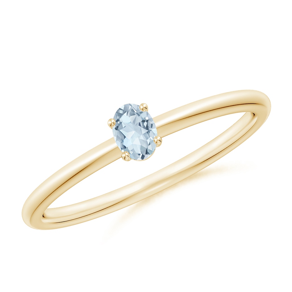 4x3mm A Classic Solitaire Oval Aquamarine Promise Ring in Yellow Gold 