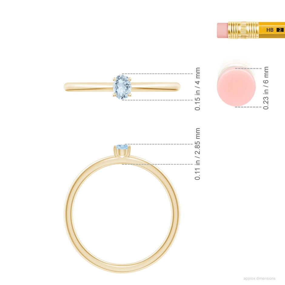 4x3mm A Classic Solitaire Oval Aquamarine Promise Ring in Yellow Gold ruler