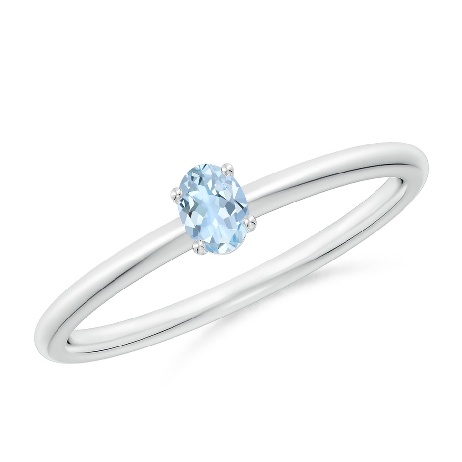 4x3mm AA Classic Solitaire Oval Aquamarine Promise Ring in 18K White Gold 