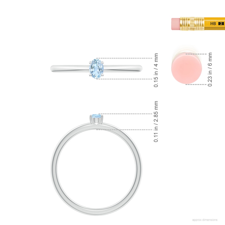 4x3mm AA Classic Solitaire Oval Aquamarine Promise Ring in 18K White Gold ruler