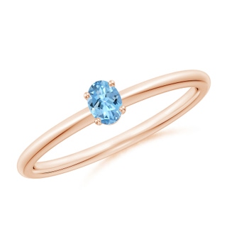4x3mm AAAA Classic Solitaire Oval Aquamarine Promise Ring in 18K Rose Gold