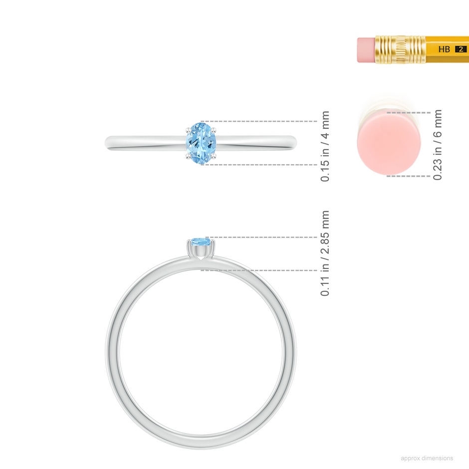 4x3mm AAAA Classic Solitaire Oval Aquamarine Promise Ring in P950 Platinum ruler