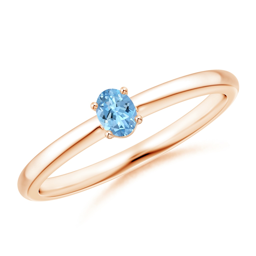 4x3mm AAAA Classic Solitaire Oval Aquamarine Promise Ring in Rose Gold