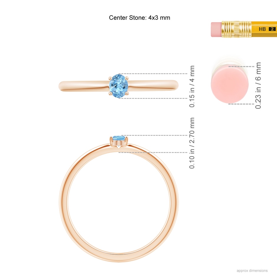 4x3mm AAAA Classic Solitaire Oval Aquamarine Promise Ring in Rose Gold ruler