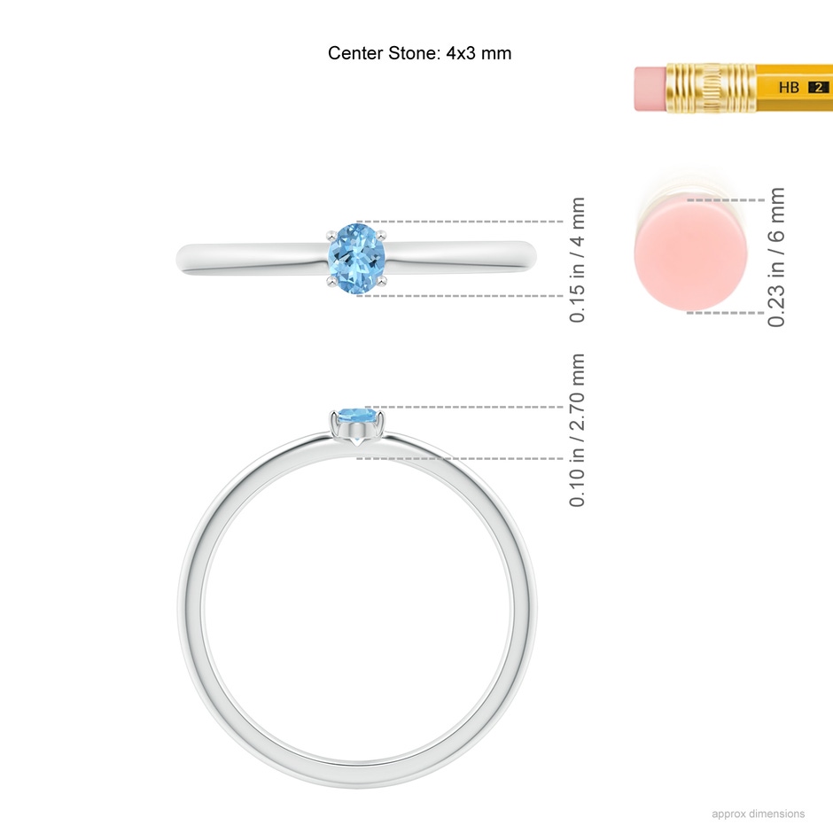 4x3mm AAAA Classic Solitaire Oval Aquamarine Promise Ring in S999 Silver ruler