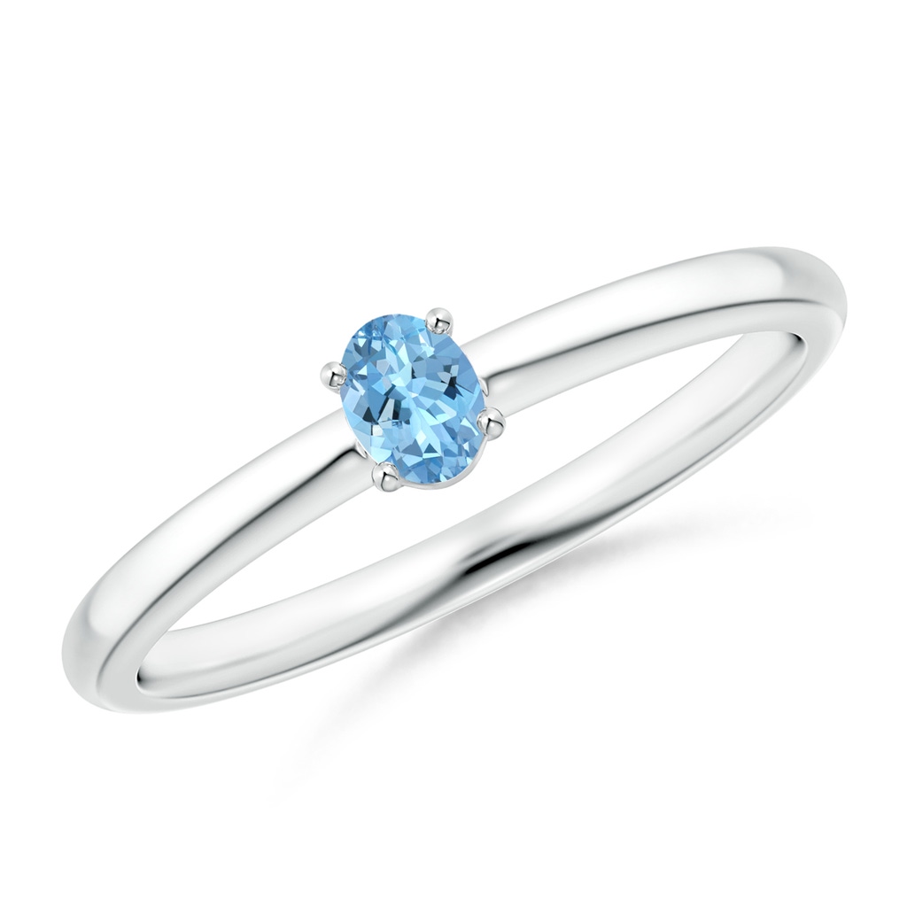 4x3mm AAAA Classic Solitaire Oval Aquamarine Promise Ring in White Gold